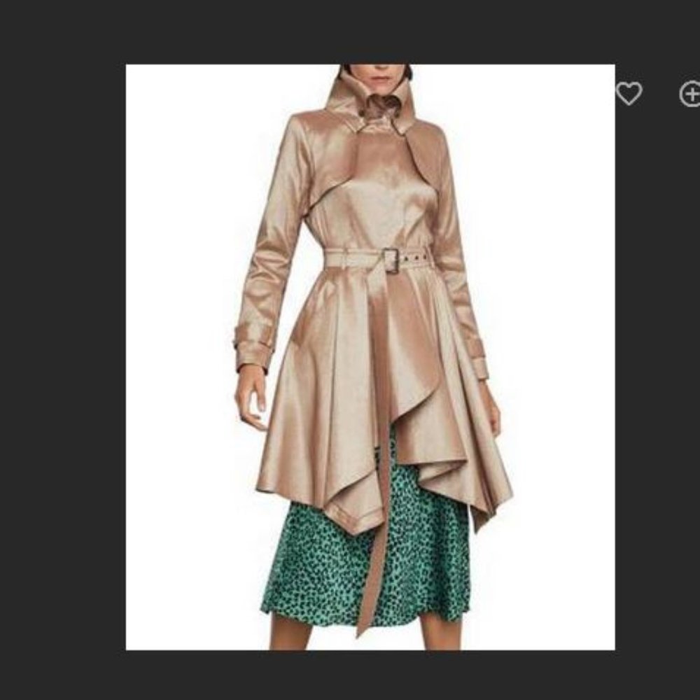 NWT Anastasia BCBG Belted Trench Peplum Coat Shimmer Beige Color XS